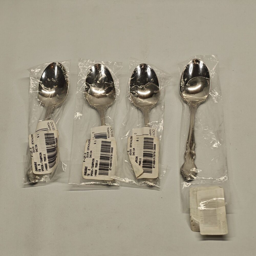 Oneida Dover 18/10 Stainless Steel Teaspoons Set of 4 New Sealed Flatware Spoons